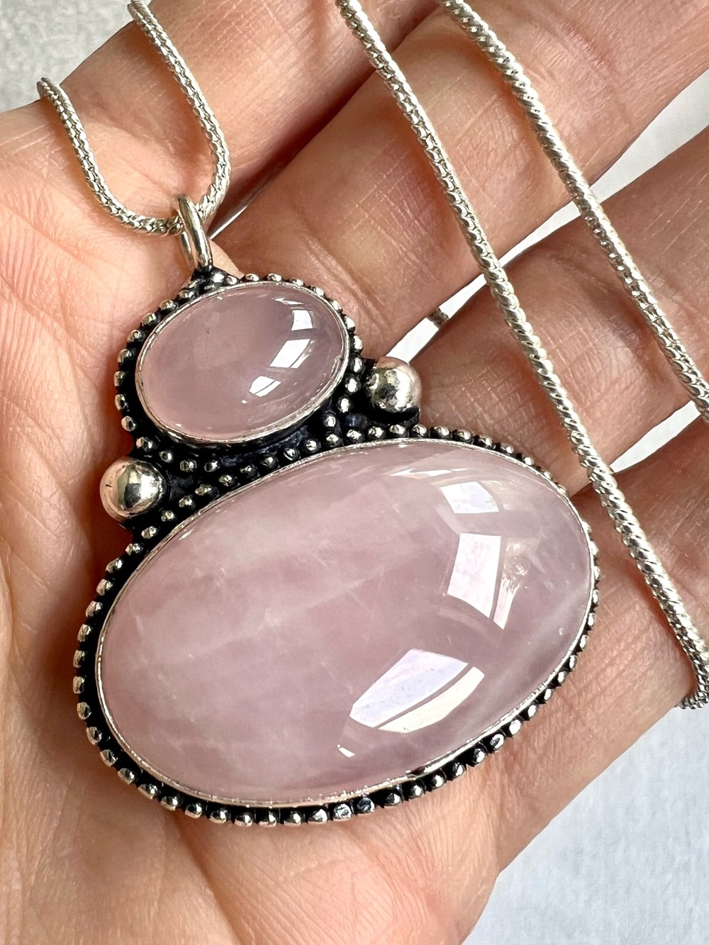 925 Double Rose Quartz Love Activation Pendant Necklace